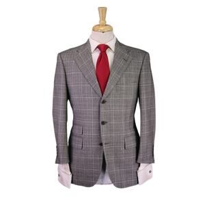 Paul Stuart Suit Gray Black Ice Blue Plaid Fleece Wool Suit Men's Japan 36S